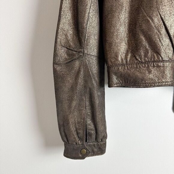 BAGATELLE Metallic Brown Leather Motorcycle Jacket Size Medium Scarf Tie Biker - Picture 13 of 16